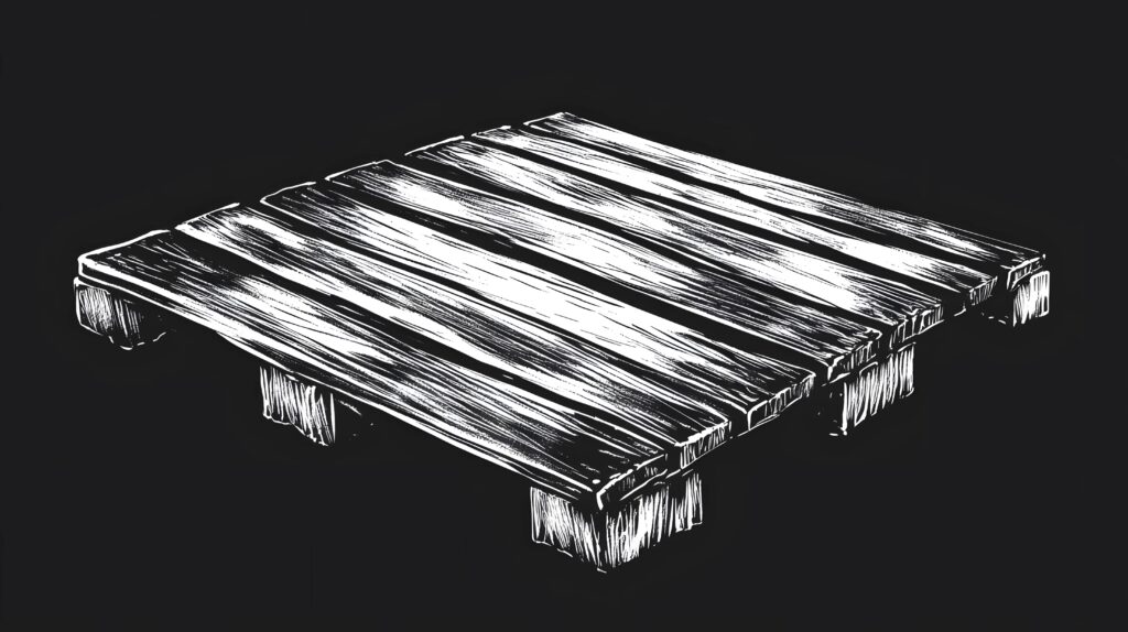 Monochromatic illustration of a wooden skid.